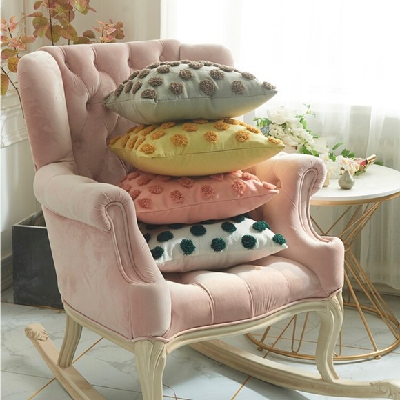 Luxury Home | Boho Chic Blush Pink Tufted Polka Dot Throw Pillow Cover - Picture 5 of 9